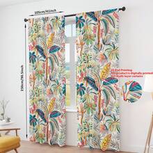 2片装2D热带植物印花半遮光窗帘，适用于客厅和卧室，清新自然风格 - 彩色 - 查看 5