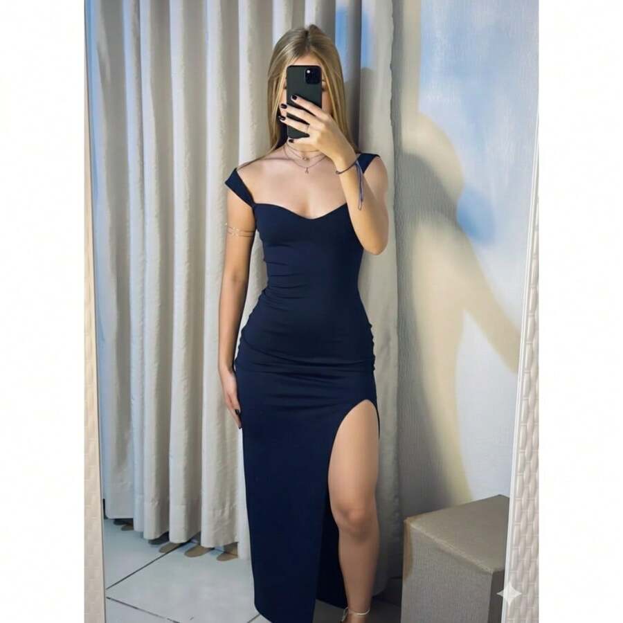 Long Dress With Slit, Size P/Graduation 2026, Party, Wedding, Ball - Azul Marino - Ver 1