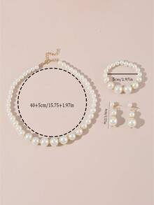 Bộ 4 món trang sức thời trang thanh lịch dành cho bé gái, gồm vòng cổ, vòng tay và bông tai đính ngọc trai giả, thích hợp đeo hàng ngày, dự tiệc và làm quà tặng. - Nhiều màu - Xem 8