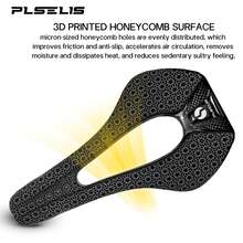 plselis 1pc Black Carbon Fiber Bicycle Saddle, 250mm Length X 140mm Width, 3D Printed Soft Gel Surface With Carbon Fiber Shell And Carbon Fiber Rails, Honeycomb Design Ultra-Light 170g, Suitable For Road & Mountain Bikes, Unisex - Black - View 6