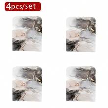 1件/4件/6件/10件装复古水墨印花金属线条点缀短绒可拆卸椅套，适用于餐厅、客厅、办公室、酒店和家居装饰，四季皆宜。