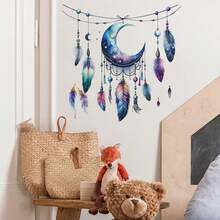 1pc Galaxy Moon Feather Dreamcatcher 3D Wall Sticker, Waterproof & Oil-Proof PVC Wall Decal, Suitable For Ramadan, Bedroom, Kitchen, Living Room - Multicolor - View 5