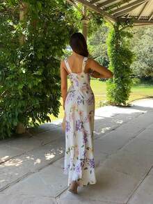 女士优雅连衣裙、女士休闲连衣裙、度假连衣裙、夏季连衣裙、白色碎花连衣裙 - 白色 - 查看 5