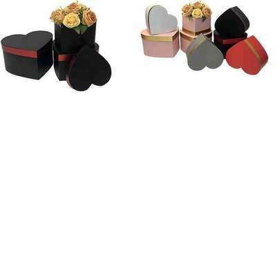 Set 3 Piezas Caja Para Arreglos Florales Y Regalos (Cartn Laminado Corazn Negro)