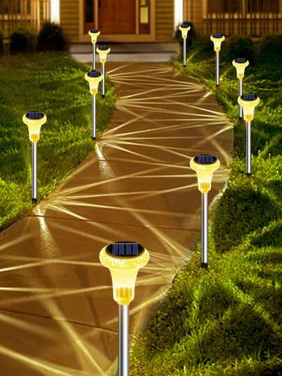 2/6/12 Peças Luzes de Caminho Solar, Luzes Decorativas Solares, Luzes de Jardim Solares Externas, Luzes de Tubo de Aço Inoxidável Solar, Luzes de Cristal Solar, Luzes de Jardim Solar, 6/12 Peças Luzes LED, Compactas e Práticas, Adequadas para Jardim, Entrada e Decoração de Iluminação de Jardim (Luz Quente)