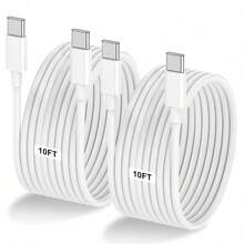 1-Pack/2-Pack 10FT 60W USB C To USB C Cable, Type C To Type C Cable,Fast Charging Cable For IPhone Air 17 16e 16 15 Pro Plus Pro Max,For Galaxy S25/S24, For IPad Pro/Air/Mini, For MacBook Pro/Air And More - White-2m - View 1