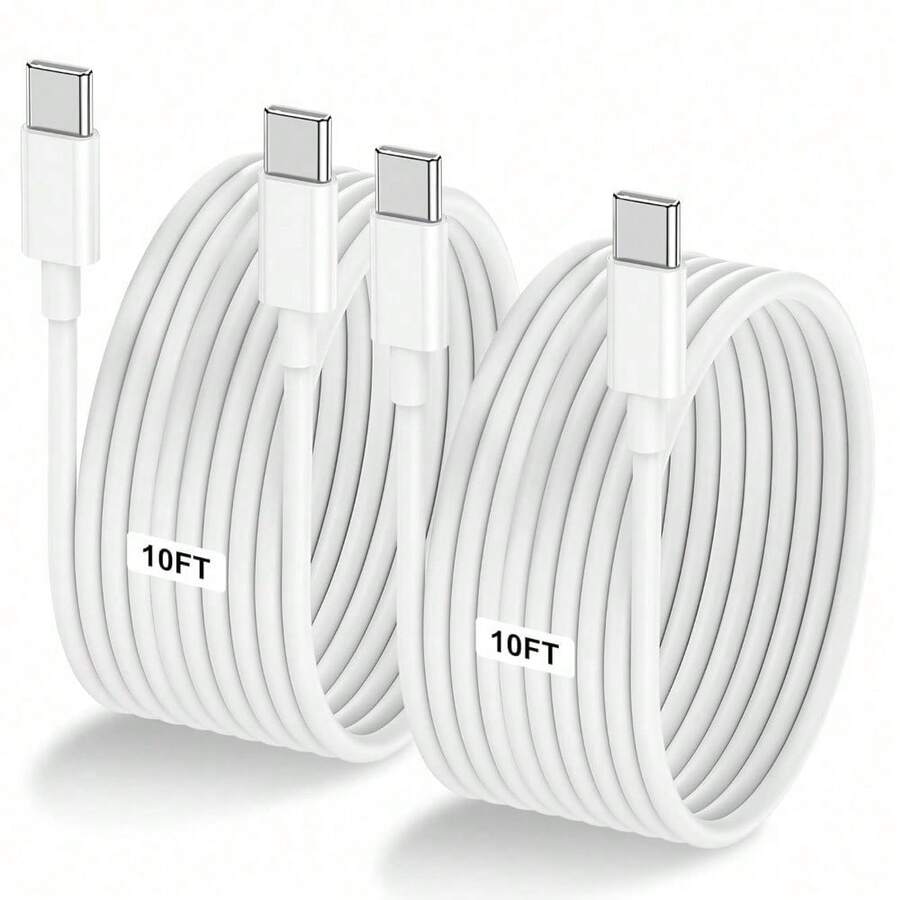 1-Pack/2-Pack 10FT 60W USB C To USB C Cable, Type C To Type C Cable,Fast Charging Cable For IPhone Air 17 16e 16 15 Pro Plus Pro Max,For Galaxy S25/S24, For IPad Pro/Air/Mini, For MacBook Pro/Air And More - White-2m - View 1
