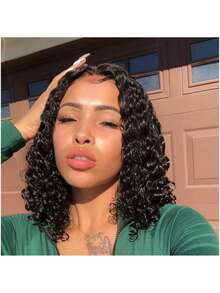 200% Density Afro Curly Black Wig - 13x4 Transparent Lace Front Wigs Human Hair With Baby Hair Glueless Design For Daily Use Short Water Wave Short Bob Wigs Medium Length,Elegant 16" Short Wavy Wig - Natural Short Voluminous Unisex Design For All Ethnicities, Perfect For Stylish Everyday Looks Wet Water Wave Short Bob Wigs For Women ,Glamorous Wave Style, Ideal For Festivals, Parties & Daily Wear, Wig For Daily Wear