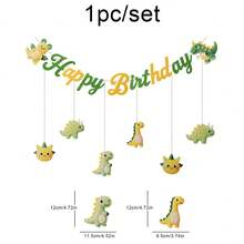 儿童男孩女孩可爱恐龙树叶三角旗，生日派对装饰墙挂横幅 - 彩色 - 查看 7