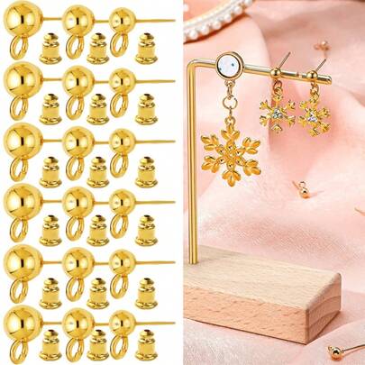 KMEOSCH 10套（10个耳钉+10个耳钉背扣）球形耳钉带环 4毫米 5毫米 6毫米 圆球耳钉，蝴蝶耳钉背扣，DIY耳环配件