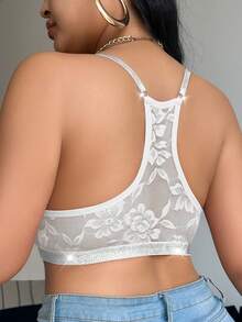 1pc Plus Size Front Closure Lace Wireless Backless Bra - White - View 3