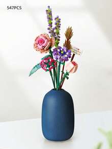 1件LOZ积木花束，玫瑰和薰衣草永生花装饰品礼品（不含花瓶） - 杏色 - 查看 12