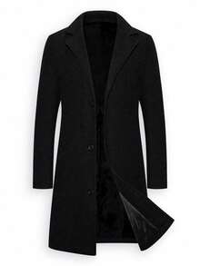 Vintage Style Men's Lightweight Wool Blend Long Coat/Windbreaker, Suitable For Early Spring Season - Black - View 1