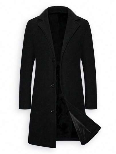 Vintage Style Men's Lightweight Wool Blend Long Coat/Windbreaker, Suitable For Early Spring Season