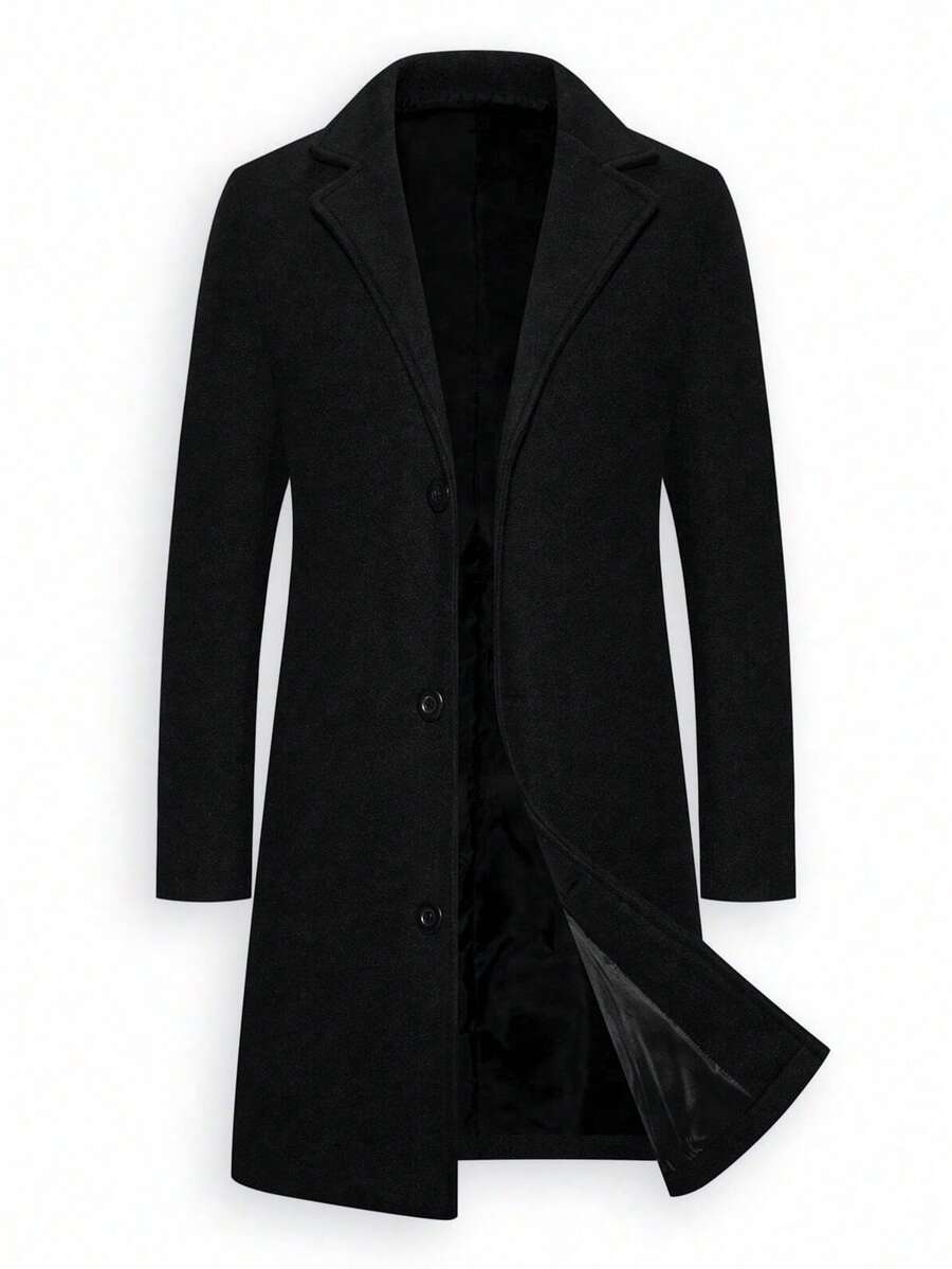 Vintage Style Men's Lightweight Wool Blend Long Coat/Windbreaker, Suitable For Early Spring Season - Black - View 1