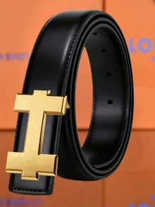 Cinturón de negocios de alta calidad para hombres con hebilla de aleación con letra H en dorado/plateado, adecuado para ocasiones formales - Multicolor - Ver 8