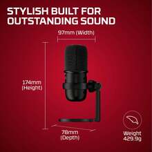 HyperX Solocast USB Condenser Gaming Microphone, Heart-Shaped Polar Pattern, Built-In Pop Filter, Adjustable Gain, Headphone Monitoring Jack, Suitable For Streaming, Podcasting, Gaming, And Voice Recording - Black - View 8