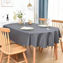 Mantel ovalado de 60x84 pulgadas de tela de poliéster, mantel de mesa sólido gris de uso pesado, lavable para comedor, hogar y fiestas - Gris 84 pulgadas x 60 pulgadas Ovalado - Ver 3