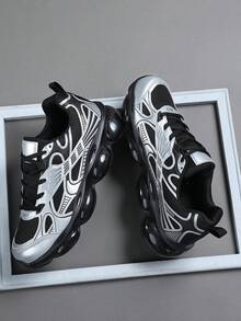 2026 Thick Sole Chunky Sneakers, Breathable Mesh Casual Sports Shoes, Men's Casual Sneakers, Shock-Absorbing Outdoor Running Shoes, Men's Fashion Versatile Mecha-Inspired Outdoor Shoes, Unisex Couple Sports Shoes - Black - View 5