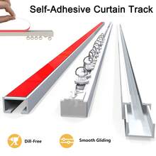 This Is A Self-Adhesive Curtain Track System That Can Be Installed On Ceilings And Walls Without Drilling, Screws Or Tools. This Curtain Rod Is Suitable For Windows, Bedrooms, Showers, Wardrobes And RVs. - Red and White - View 3