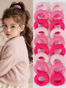 6/12个粉色加厚发圈，纹理纯色发绳，高弹耐用橡皮筋，基础韩式日常编发配饰 - 粉色 - 查看 1