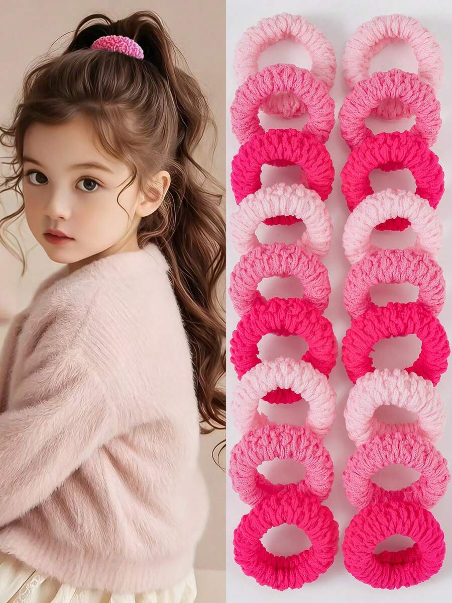 6/12个粉色加厚发圈，纹理纯色发绳，高弹耐用橡皮筋，基础韩式日常编发配饰 - 粉色 - 查看 1