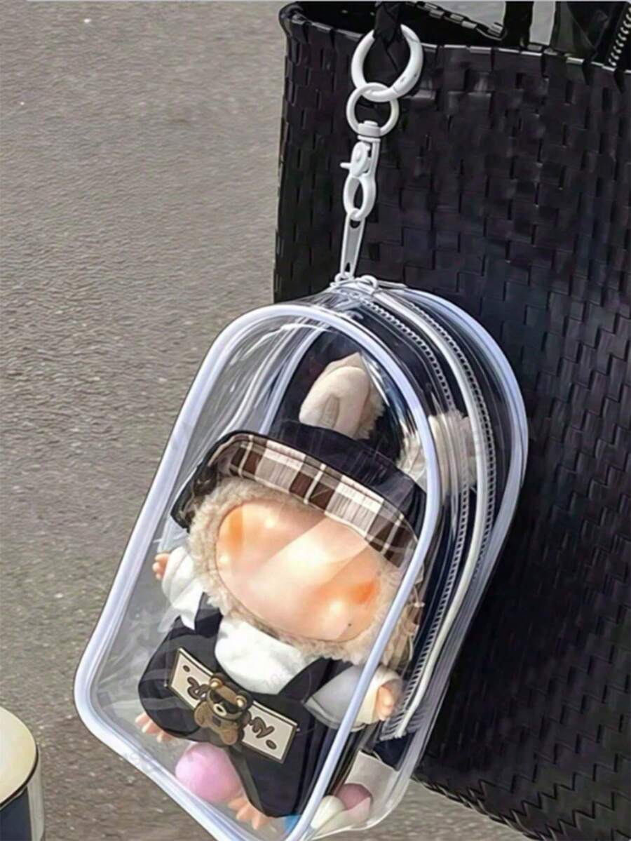 1pc Tote/Storage Bag, Suitable For Plush Dolls, PVC Cosmetic Bag, Transparent Large Capacity Organizer Bag, Can Store Chargers, Cables, Earphones, Christmas Decorations, Christmas Gift Packaging Bags (Doll Not Included)