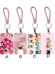 1pc ABS Headband With Cute Cat Pattern, Fashion Personalized Cartoon Pull-Type Card Clip Keychain Bag Pendant, Student Wristband Card Clip, Ladies Wristband Card Clip, ID Bus Protection Case, Student Campus Card Protection Case - Multicolor - View 1