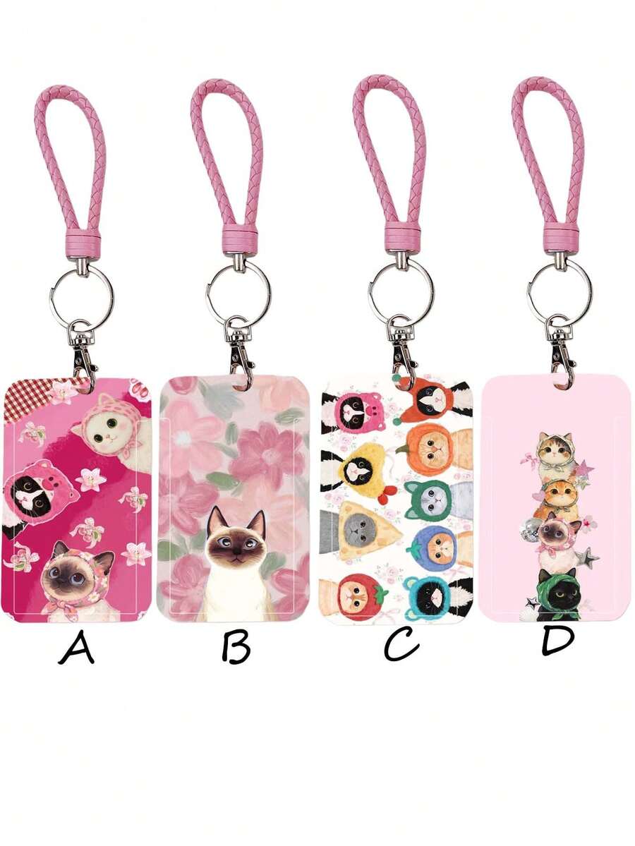 1pc ABS Headband With Cute Cat Pattern, Fashion Personalized Cartoon Pull-Type Card Clip Keychain Bag Pendant, Student Wristband Card Clip, Ladies Wristband Card Clip, ID Bus Protection Case, Student Campus Card Protection Case - Multicolor - View 1