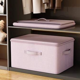 1pc Foldable Fabric Storage Box With Lid, Large Capacity Lockable Clothes Organizer Box, Purple Wardrobe Storage Box, Washable & Moisture/Dust Proof, With Handles On Sides, Suitable For Wardrobe, Room, Bedroom, Cabinet, Home Organization, Minimalist Style