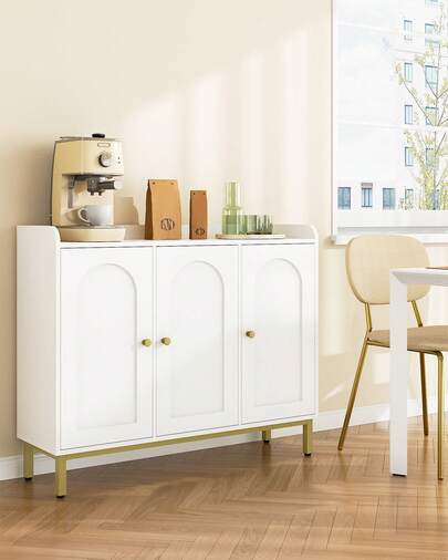 Hzuaneri Sideboard Storage Cabinet, Kitchen Cabinets With 2 Doors And Adjustable Shelves, Freestanding Kitchen Cupboard Buffet, For Dining Room, Living Room, 30 X 100 X 80.5 Cm, White