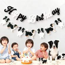 博美犬、柯基犬、比格犬、贵宾犬、金毛寻回犬、拉布拉多犬、斗牛犬幼犬宠物旗，生日快乐派对装饰横幅（带绒球字母） - 彩色 - 查看 11
