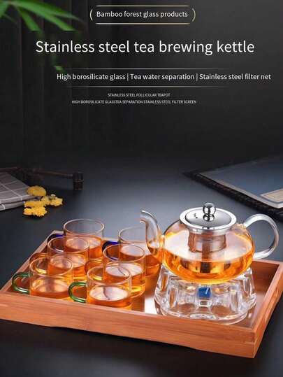 1 sztuka 2026 Nowy szklany czajniczek, czajniczek do popołudniowej herbaty, czajniczek z separatorem wody do herbaty, domowy podgrzewacz wody, czajniczek do herbaty kwiatowej, akcesoria do zestawu do herbaty Gongfu, odpowiedni do domu, restauracji, hotelu, biura