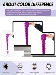 26英寸长紫色编织假发，合成盒式编织假发，易于夹戴，可扎成马尾辫，适合角色扮演、万圣节、圣诞节、音乐节、派对、女孩和儿童佩戴。 - 彩色 - 查看 11