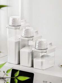 Dispensador reutilizable de detergente para la ropa de 1100/1800/2300ml, apto para detergente en polvo, suavizante, lejía, etc. Con etiquetas, apto para uso en dormitorios, puede contener líquido para la ropa, artículos de baño y decoración de habitaciones - Blanco - Ver 3