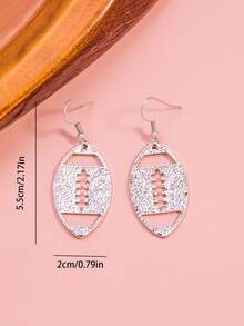 1pc Minimalist Design Hollow Football Pendant Women Earrings, Elegant & Chic - Silver - View 4