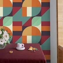 VaryPaper - Papel pintado moderno de 17.7 x 78.7 pulgadas para recámara autoadhesivo extraíble papel tapiz decorativo geométrico de contacto para paredes armarios estantes y baño - Verderojonaranjaazulbeige - Ver 8