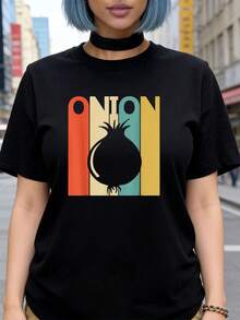 Frisches Zwiebelgemüse T-Shirt Damen T-Shirt Grafik T-Shirts Crop Tops Outfits Tops T-Shirt NVUY - Schwarz - Übersicht 1