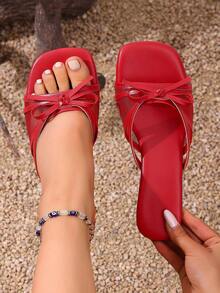 女士纯色优雅高跟凉鞋，PU皮革高跟沙滩/派对/户外凉鞋，夏季 - 紅色 - 查看 9