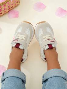 2026春季儿童酒红色网面运动鞋，男女童通用款魔术贴透气软底防滑休闲鞋 - 中紫紅色 - 查看 9