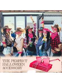 12pcs Denim Girl Party Costume Accessories, Available In Red/Pink/Black, Suitable For Birthday Celebration, Wedding, Bachelorette Party, Including 3 Transparent Frameless Heart-Shaped Glasses, 3 Scarves, 3 Greeting Cards, 3 Sash Belts - Multicolor - View 4