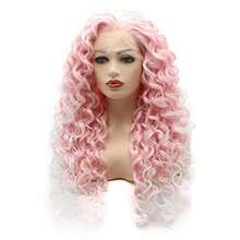 DHair Curly Long 26inch Pink Root White Ombre Heavy Density Realistic Synthetic Lace Front Wigs - Pink - View 3