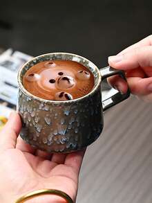 1个陶瓷拿铁咖啡杯，高品质可爱情侣水杯，个性化牛奶麦芽早餐杯，创意220毫升办公杯（窑烧颜色可能略有不同，敬请谅解） - 彩色 - 查看 8