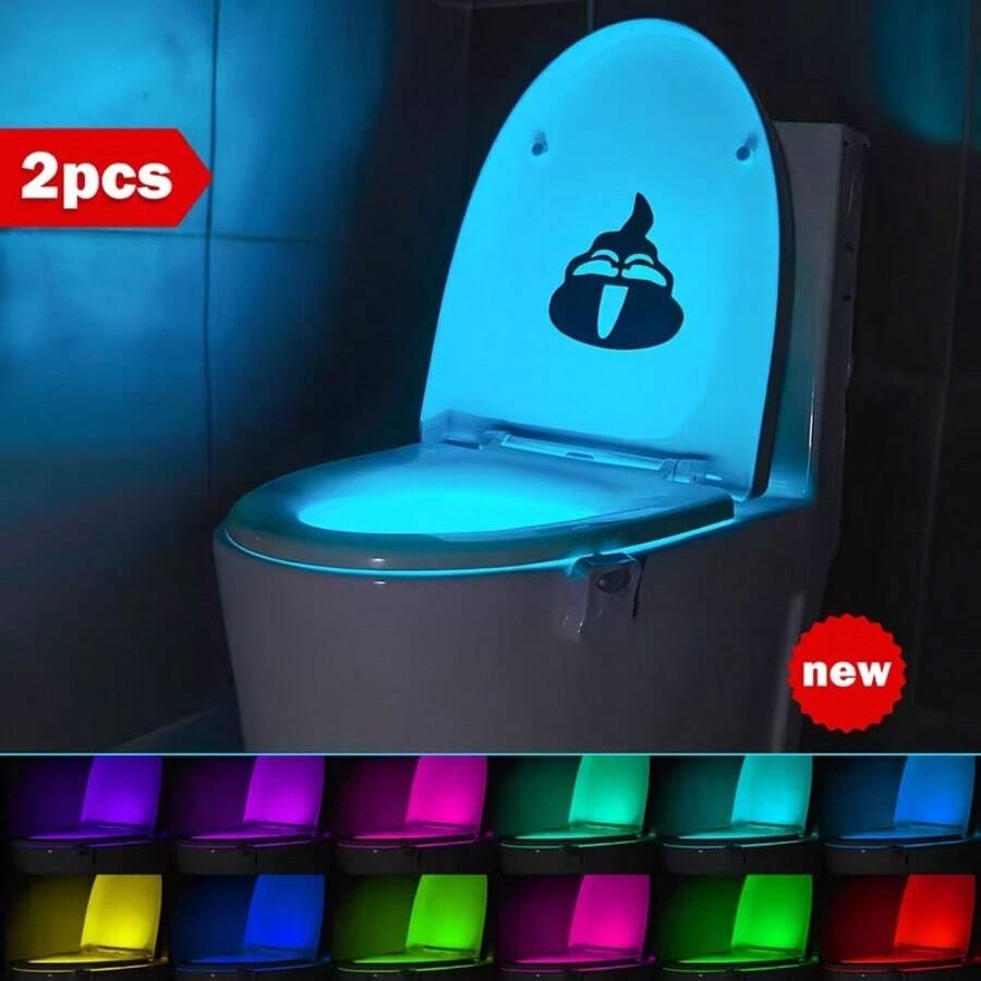 2pc Toilet Motion Sensor Night Light, 16 Colors Bathroom Sensor Lamp, Smart Bathroom LED Light Activated By Body Motion, Seat Up/Down Sensor Night Lighting,Automatic Projection Of The Floor, Suitable For Toilet Decoration - 彩色光 - 查看 1
