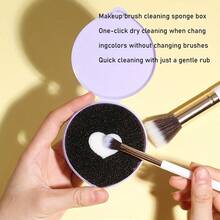 1pc Makeup Brush Cleaner Quick Clean Makeup Tool 1pc Switch Eyeshadow Color Dry Cleaning Box Reusable, Color Removal Cleaner Sponge, Quickly & Easily Clean Makeup Brushes Powder Without Water Or Chemical Solutions Eliminating Drying Time - Switch Eyeshadow Colored Immediately - Mauve Purple - View 3