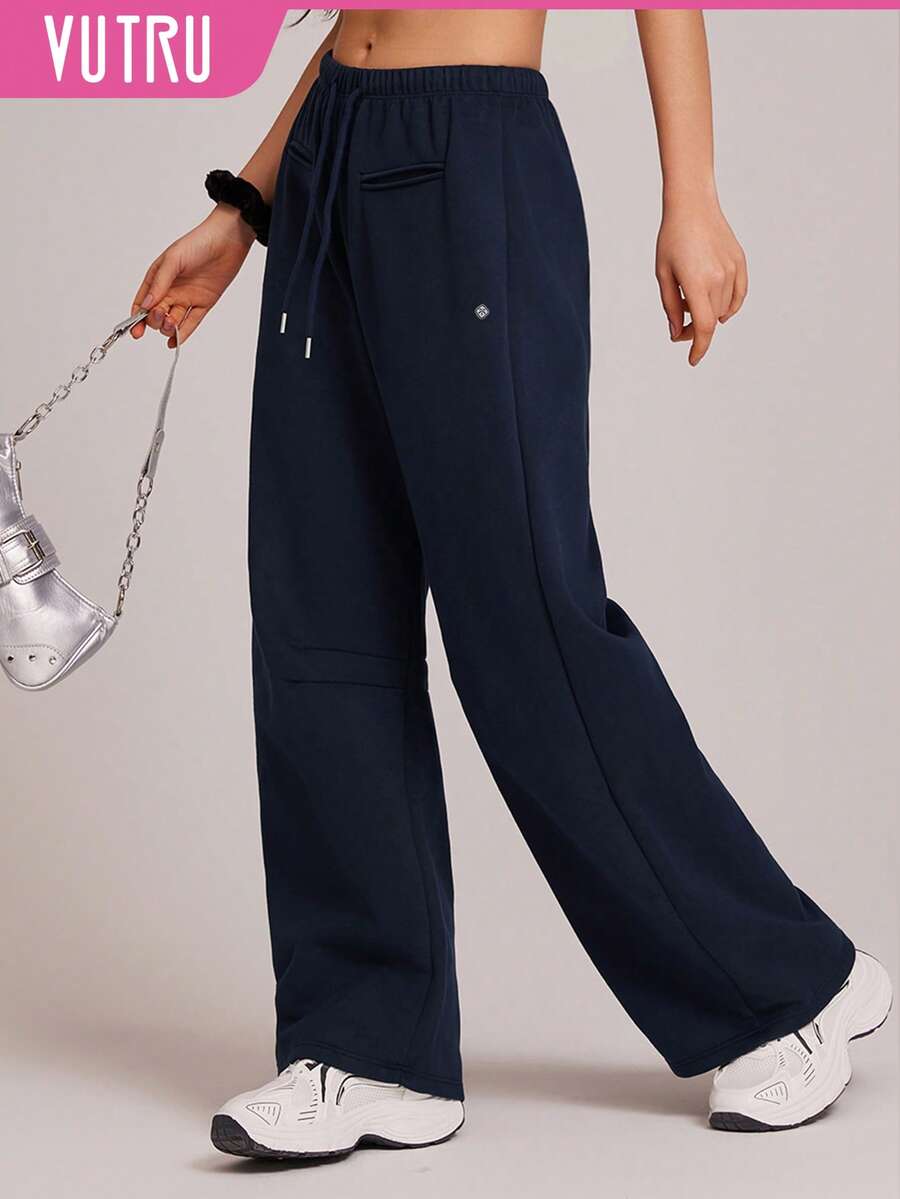 VUTRU Drawstring Loose Casual Wide Leg Straight Pants, For Running And Daily Wear