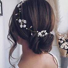 MX  JAKAWIN Bride Flower Wedding Hair Vine Leaf Hair Piece Pearl Bridal Headpiece Rhinestone Hair Accessories For Women And Girls HV103 Silver - 銀色 - 查看 3