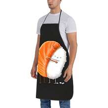 1PC Cartoon Salmon Sushi Pattern Apron Cute Food Print Kitchen Oil-Proof Waist Apron Fun Catering Work Cooking Home Apron - Multicolor - View 7