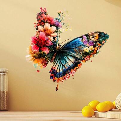 1张彩色蝴蝶装饰贴纸，适用于客厅、卧室、书房、办公室等场景，增添活力。