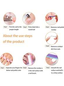 7件套美甲工具套装：指甲锉、角质钳、指甲分离器、角质修剪器、角质推、清洁刷、指甲提拉器，专业粉色美甲护理套装，精准修剪手指甲和脚趾甲，弧形刀刃，专业角质钳 - 彩色 - 查看 5